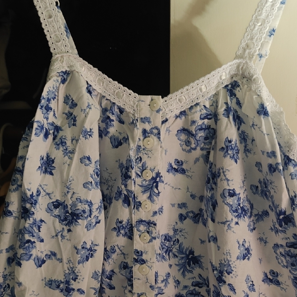 Floral Blue and White Button-Up Dress